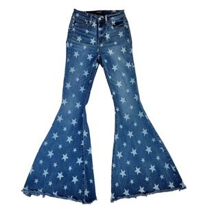 Judy Blue Super Flare Jeans Womens 5/27 High Rise Bell Bottom Stars Blue Stretch